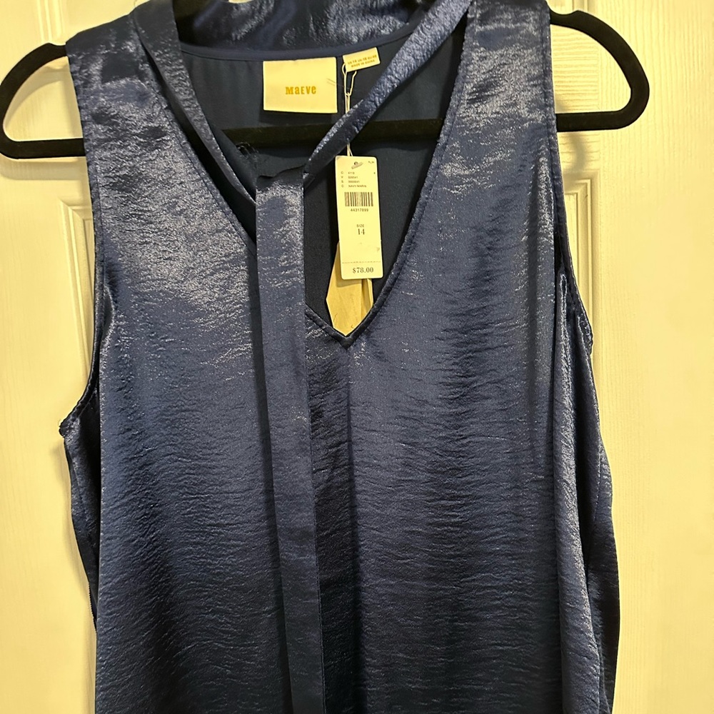 BNWT Size 14 Maeve satin blue tank top with neck  tie detail
